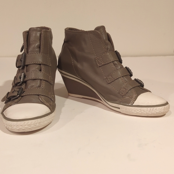 ash Taupe Wedge Zip Leather HighTop Sneaker Size 6.5 (37) - Picture 14 of 14